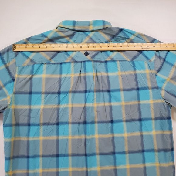 Prana Shirt Men 2XL Blue Plaid Nylon Short Sleeve Button Up Outdoor Gorpcore - Picture 11 of 14